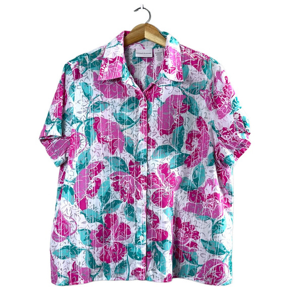Pink Floral Alfred Dunner Button Front Blouse 18 - Picture 1 of 5